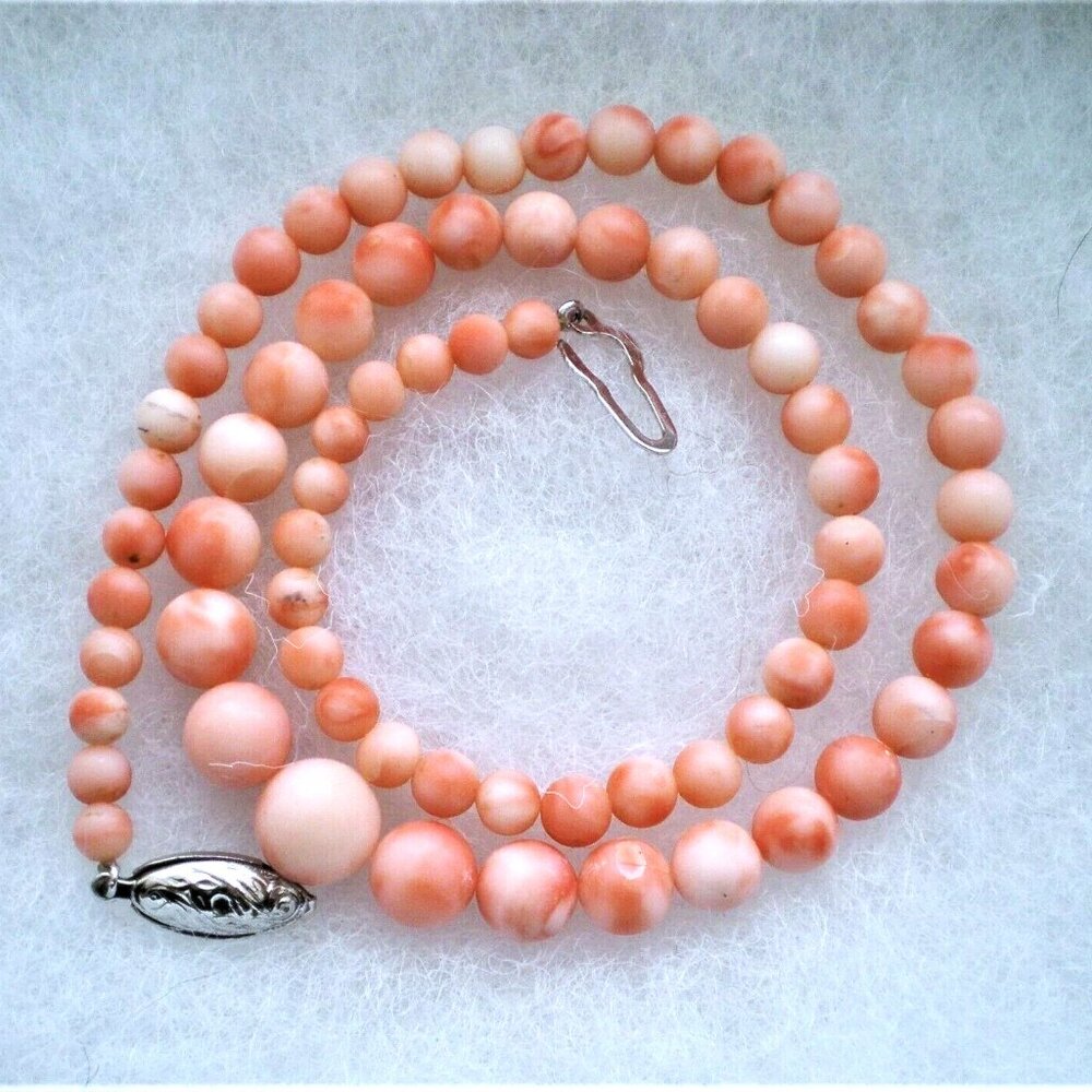 Antique Angel Skin Pink Peach 5.5MM-9.5MM Coral Beads Beaded Graduated Necklace